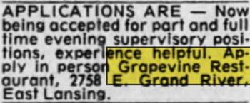 Warrens Poplars (Grapevine Restaurant) - May 1977 Ad